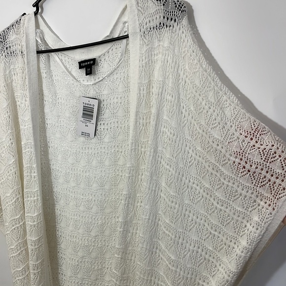 Torrid 3/4 CROCHET DUSTER SHORT SLEEVE TIE WAIST SWEATER - Picture 9 of 10